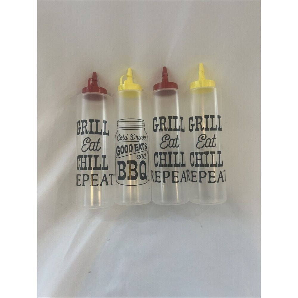 4 Pack Condiment‎ BBQ Ketchup Mustard Plastic Squeeze Bottle Picnic 12oz